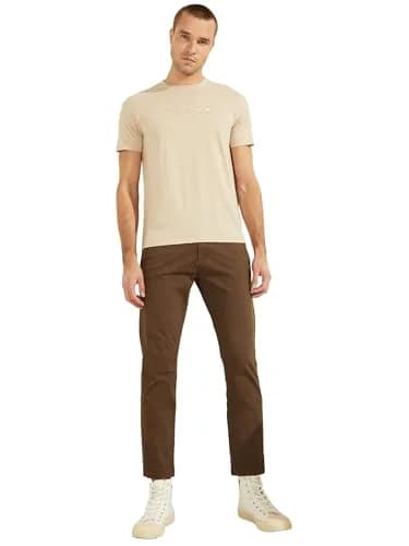 GUESS Men's Short Sleeve Pima Logo Crewneck Tee, Nomad, X-Large | Casual Cotton T-Shirt with Embroidered Logo thumbnail 3