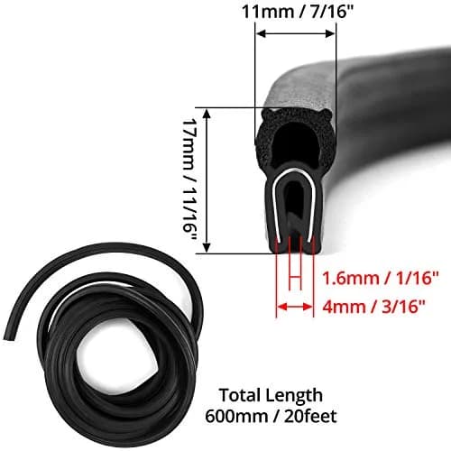 QWORK 20 Feet EPDM Rubber Trim Seal with Top Bulb | Fits Edge 1/16" to 1/8" | Durable Water & Dust Barrier thumbnail 4