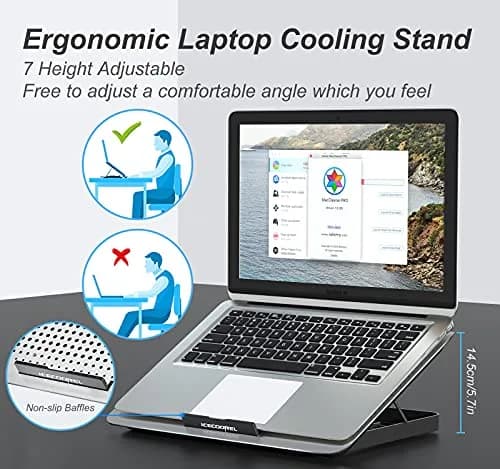 ICE COOREL Aluminum Laptop Cooling Pad with 7 Height Adjustment | Slim, Quiet & Durable (70-120 chars) thumbnail 3