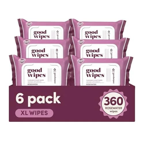 goodwipes Flushable Wipes Rosewater Scent 360 Count (60 Wipes x 6 Packs) | Septic Safe & Biodegradable thumbnail 1
