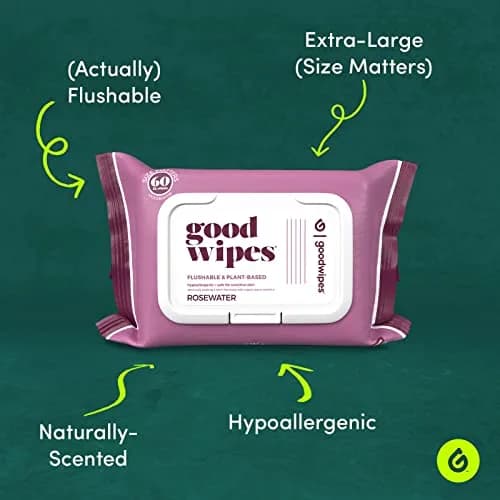 goodwipes Flushable Wipes Rosewater Scent 360 Count (60 Wipes x 6 Packs) | Septic Safe & Biodegradable thumbnail 2
