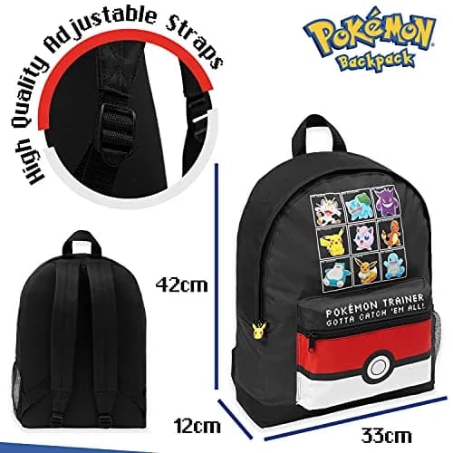 Pokémon Black/Red Backpack for Kids & Teens | Officially Licensed Anime Bookbag with Padded Straps thumbnail 6