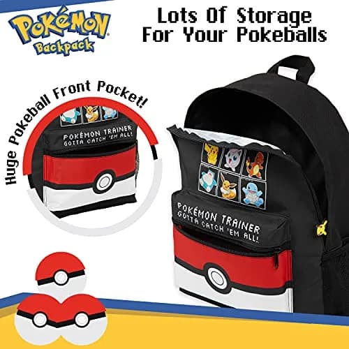 Pokémon Black/Red Backpack for Kids & Teens | Officially Licensed Anime Bookbag with Padded Straps thumbnail 4