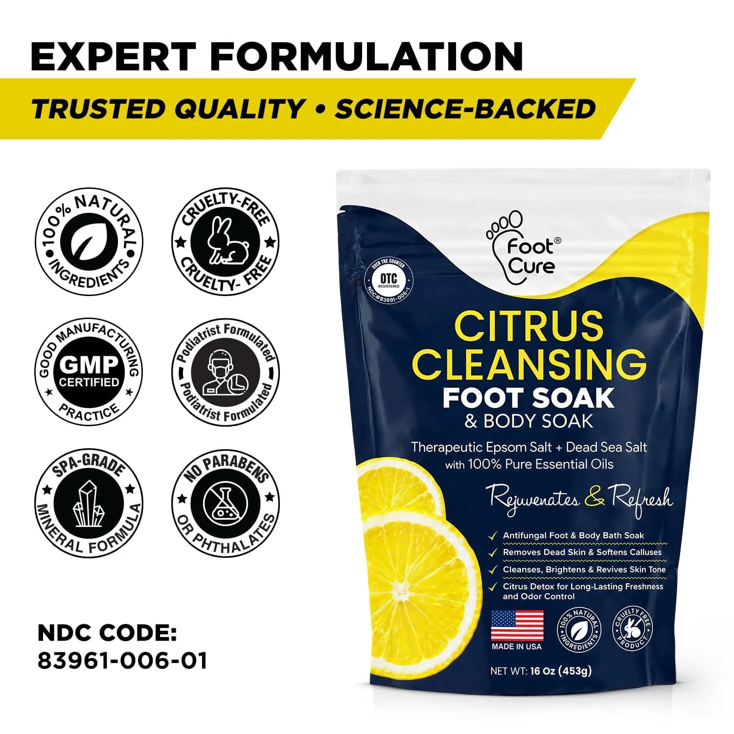 FOOT CURE Citrus Detox Epsom Salt Foot Soak 454 g (16 oz) | Cleanses & Revives Skin Tone - view 8