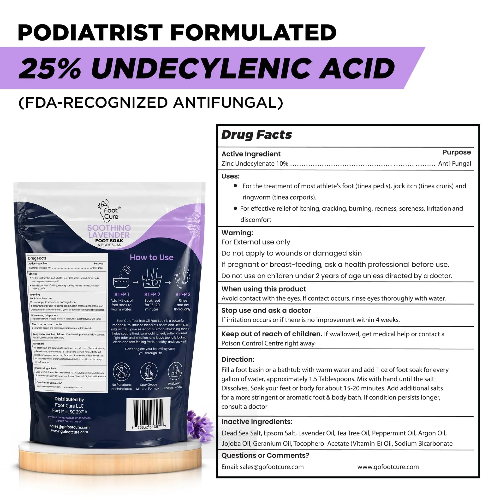 FOOT CURE Soothing Lavender Epsom Salt Foot Soak 473ml (16 Fl Oz) | Night Time Relaxation - view 6