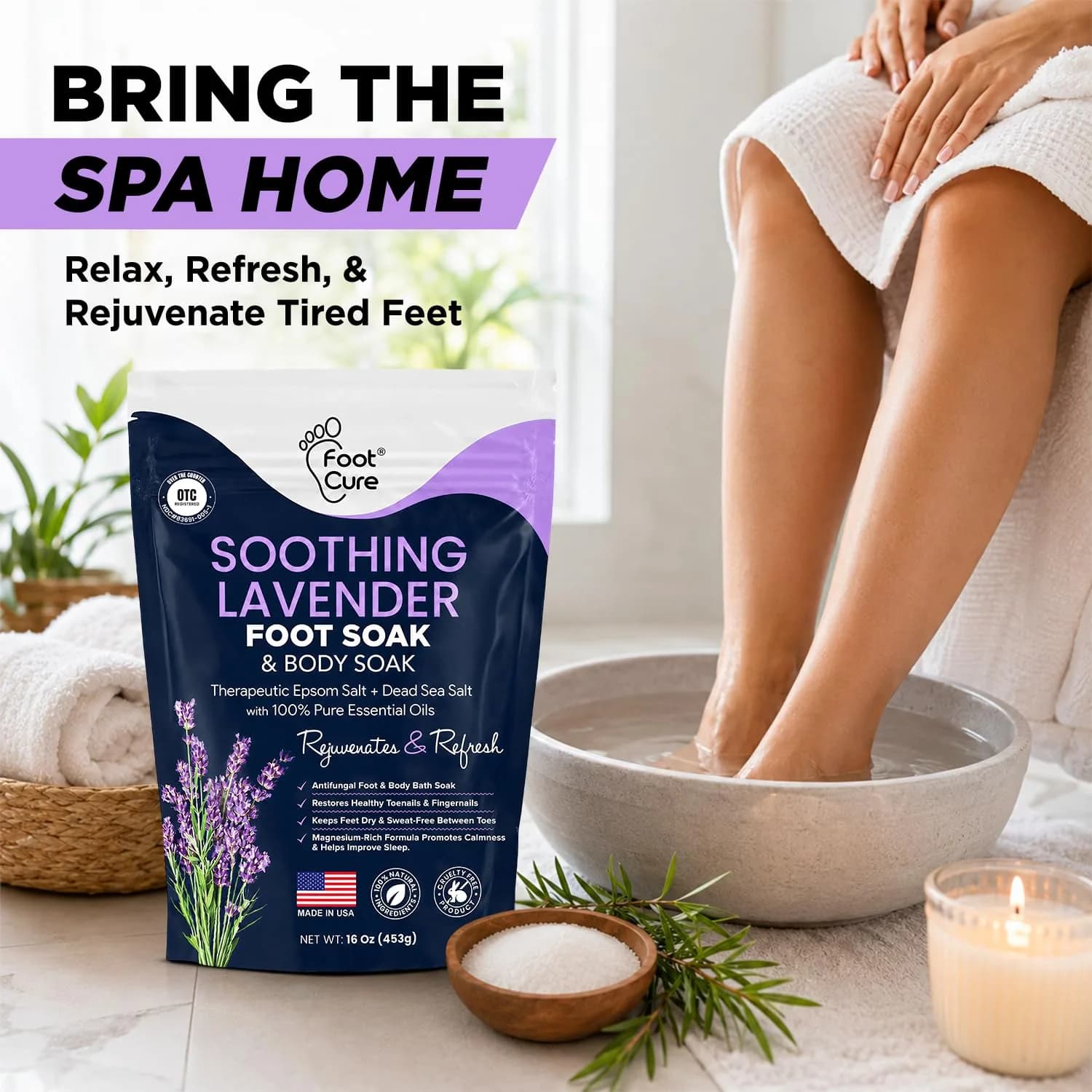 FOOT CURE Soothing Lavender Epsom Salt Foot Soak 473ml (16 Fl Oz) | Night Time Relaxation - view 7