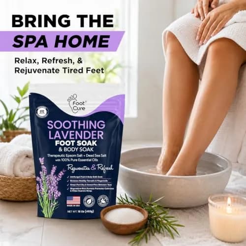 FOOT CURE Soothing Lavender Epsom Salt Foot Soak 473ml (16 Fl Oz) | Night Time Relaxation thumbnail 7