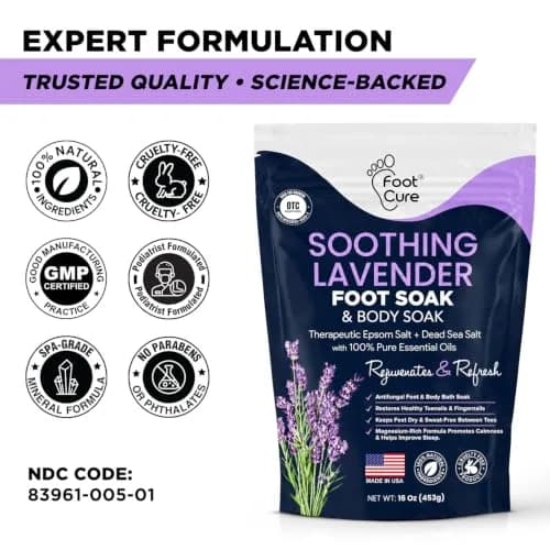 FOOT CURE Soothing Lavender Epsom Salt Foot Soak 473ml (16 Fl Oz) | Night Time Relaxation thumbnail 8