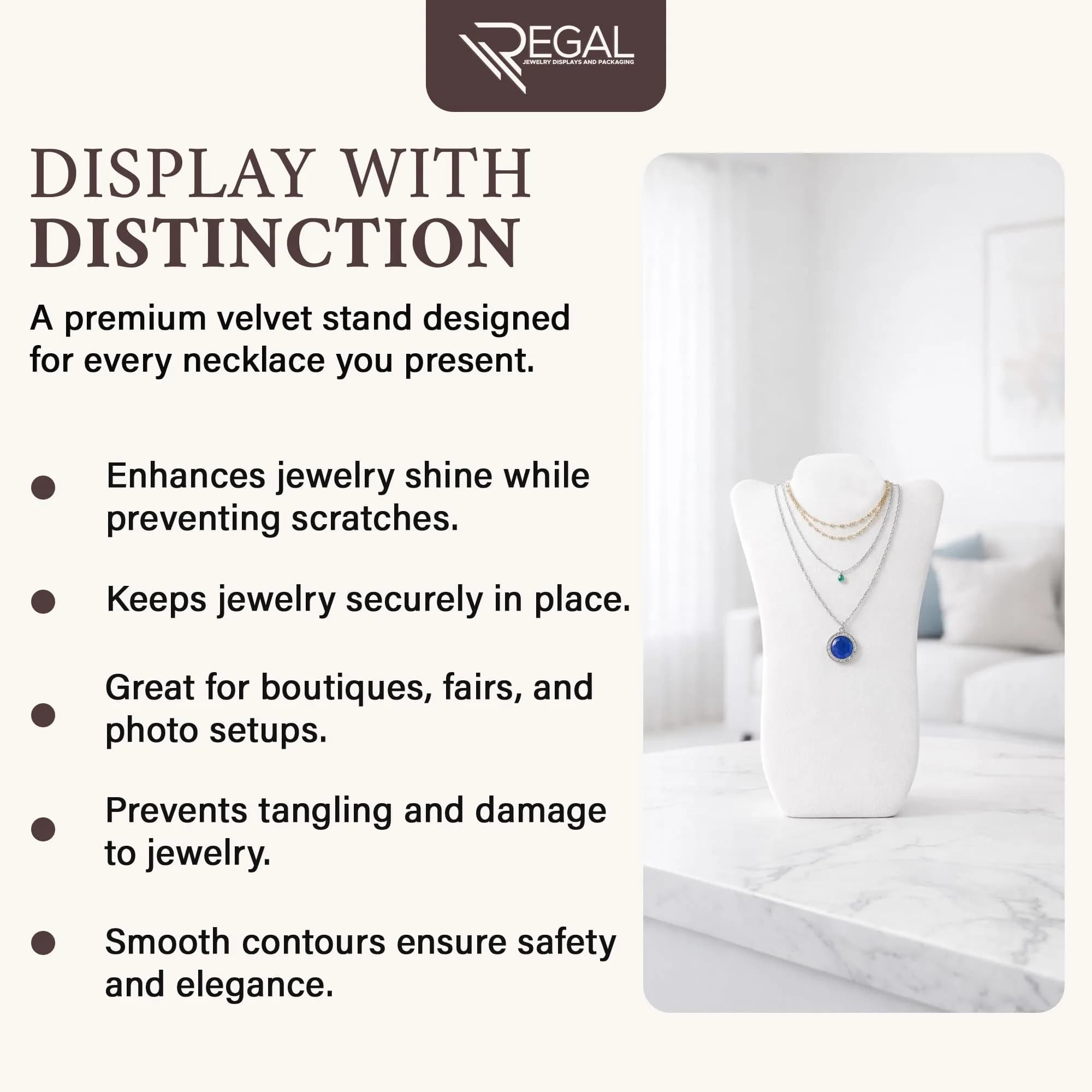 RJ Displays Velvet Necklace Jewelry Display Stand Holder 36 cm (14 inch) H | For Vendors & Retail Stores - view 8