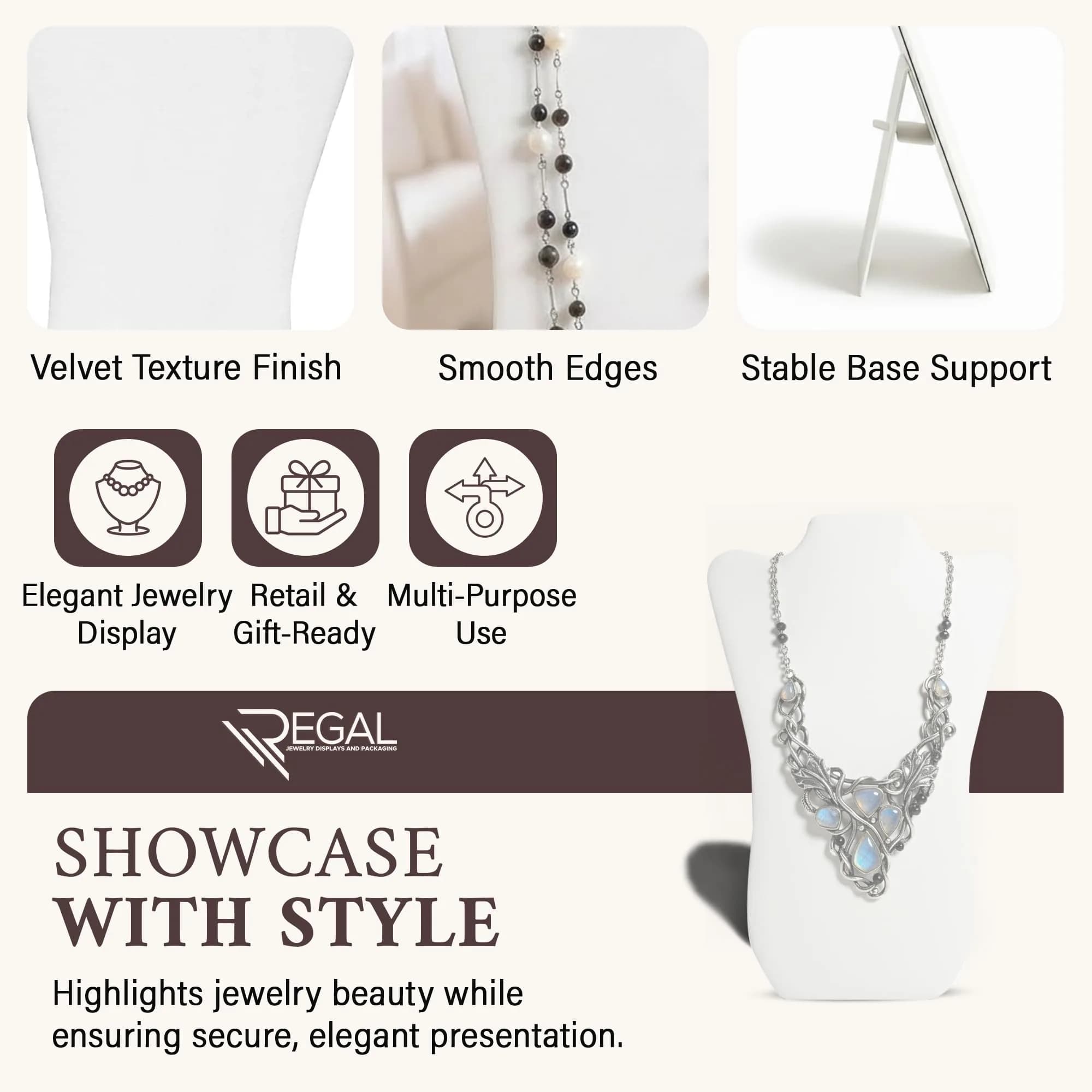 RJ Displays Velvet Necklace Jewelry Display Stand Holder 36 cm (14 inch) H | For Vendors & Retail Stores - view 3