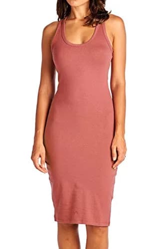 LaClef Women's Fitted Sleeveless Racerback Midi Bodycon Tank Dress (X-Large, Dark Mauve) | Slim Fit, Cotton-Spandex Blend thumbnail 1
