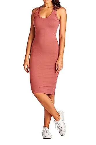 LaClef Women's Fitted Sleeveless Racerback Midi Bodycon Tank Dress (X-Large, Dark Mauve) | Slim Fit, Cotton-Spandex Blend thumbnail 4