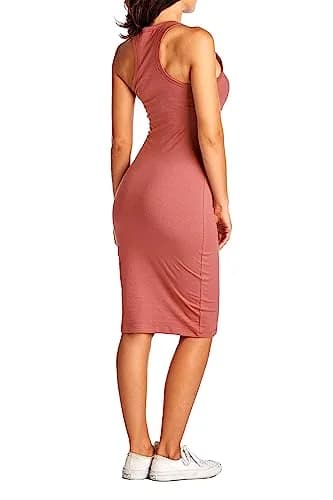 LaClef Women's Fitted Sleeveless Racerback Midi Bodycon Tank Dress (X-Large, Dark Mauve) | Slim Fit, Cotton-Spandex Blend thumbnail 5