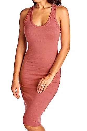 LaClef Women's Fitted Sleeveless Racerback Midi Bodycon Tank Dress (X-Large, Dark Mauve) | Slim Fit, Cotton-Spandex Blend thumbnail 6