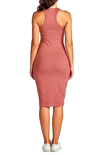 LaClef Women's Fitted Sleeveless Racerback Midi Bodycon Tank Dress (X-Large, Dark Mauve) | Slim Fit, Cotton-Spandex Blend thumbnail 7