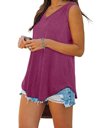 XIEERDUO Tank Top Women Loose Fitting V Neck Summer Sleeveless Tee Purple S | Breathable, Elastic, Casual Fit thumbnail 4