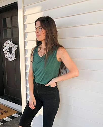 XIEERDUO Summer Tank Tops for Women Loose Fit V Neck 35% Rayon 5% Spandex Green S thumbnail 2