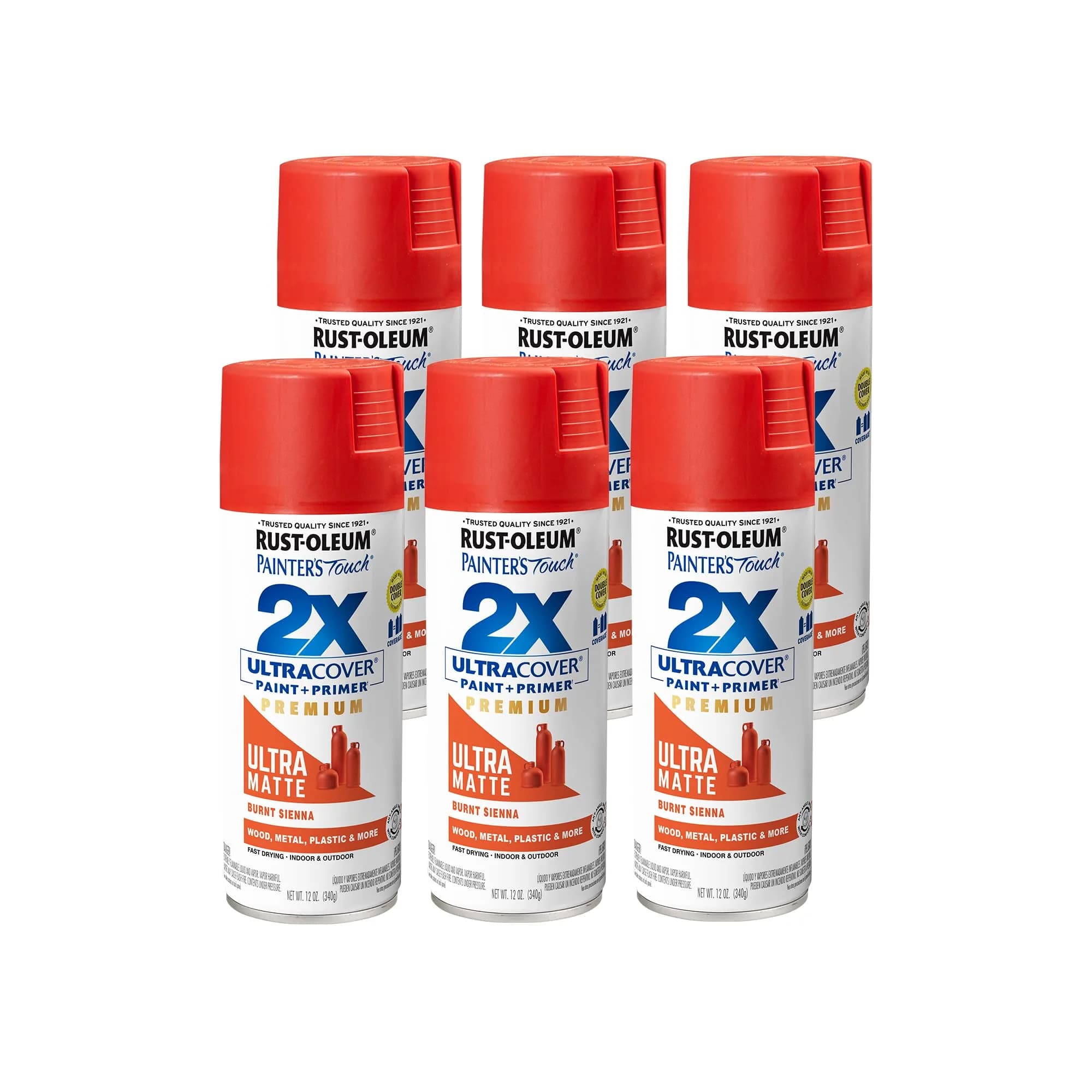 Rust-Oleum Painter's Touch 2X Ultra Cover Spray Paint, Ultra Matte Burnt Sienna, 12 Oz (Pack of 6) - main product image