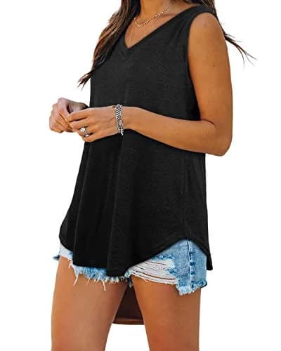 XIEERDUO Tank Tops for Women Loose Fit Summer Basic Solid Tanks 0.14kg (Black) | Soft, Elastic, Breathable thumbnail 4