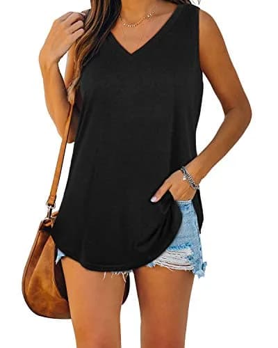 XIEERDUO Tank Tops for Women Loose Fit Summer Basic Solid Tanks 0.14kg (Black) | Soft, Elastic, Breathable thumbnail 3