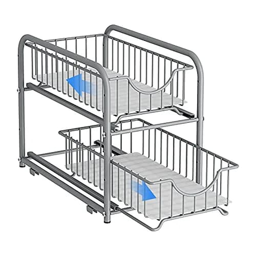 AIYAKA 2-Tier Pull Out Organizer Under Sink Sliding Cabinet Rack | Silver, Metal, Space-Saving thumbnail 4