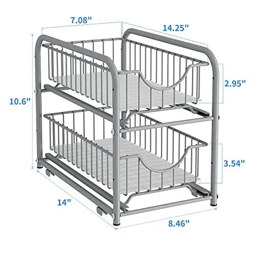 AIYAKA 2-Tier Pull Out Organizer Under Sink Sliding Cabinet Rack | Silver, Metal, Space-Saving thumbnail 7