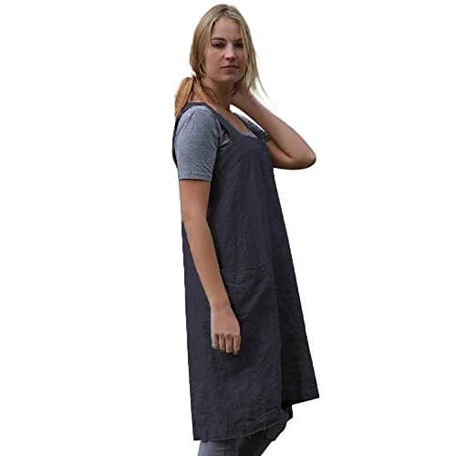 Larmliss Women's Pinafore Apron | Cross Back Cotton Linen Dress with 2 Pockets thumbnail 4