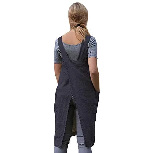 Larmliss Women's Pinafore Apron | Cross Back Cotton Linen Dress with 2 Pockets thumbnail 5