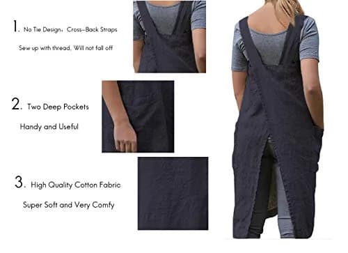 Larmliss Women's Pinafore Apron | Cross Back Cotton Linen Dress with 2 Pockets thumbnail 3