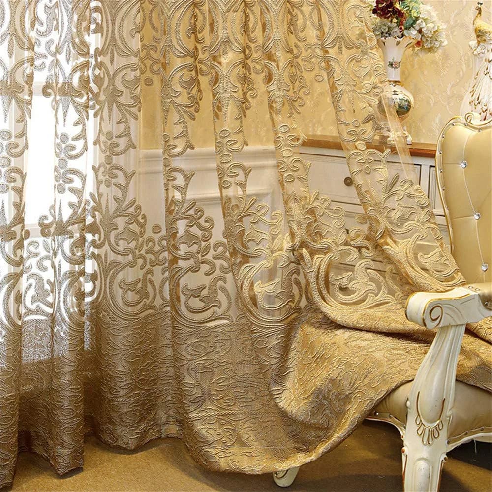 NewWPKIRA European Floral Embroidery Sheer Curtain 190cm (75"W x 102"L) | Light Filtering Panels — Brown