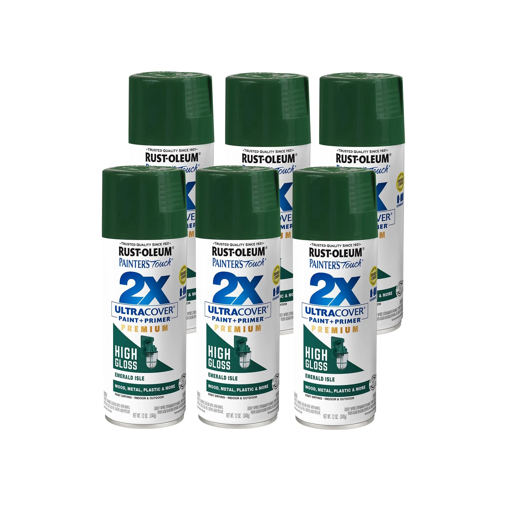 Rust-Oleum Painter's Touch 2X Ultra Cover Spray Paint, High Gloss Emerald Isle, 12 Oz (Pack of 6) - main product image
