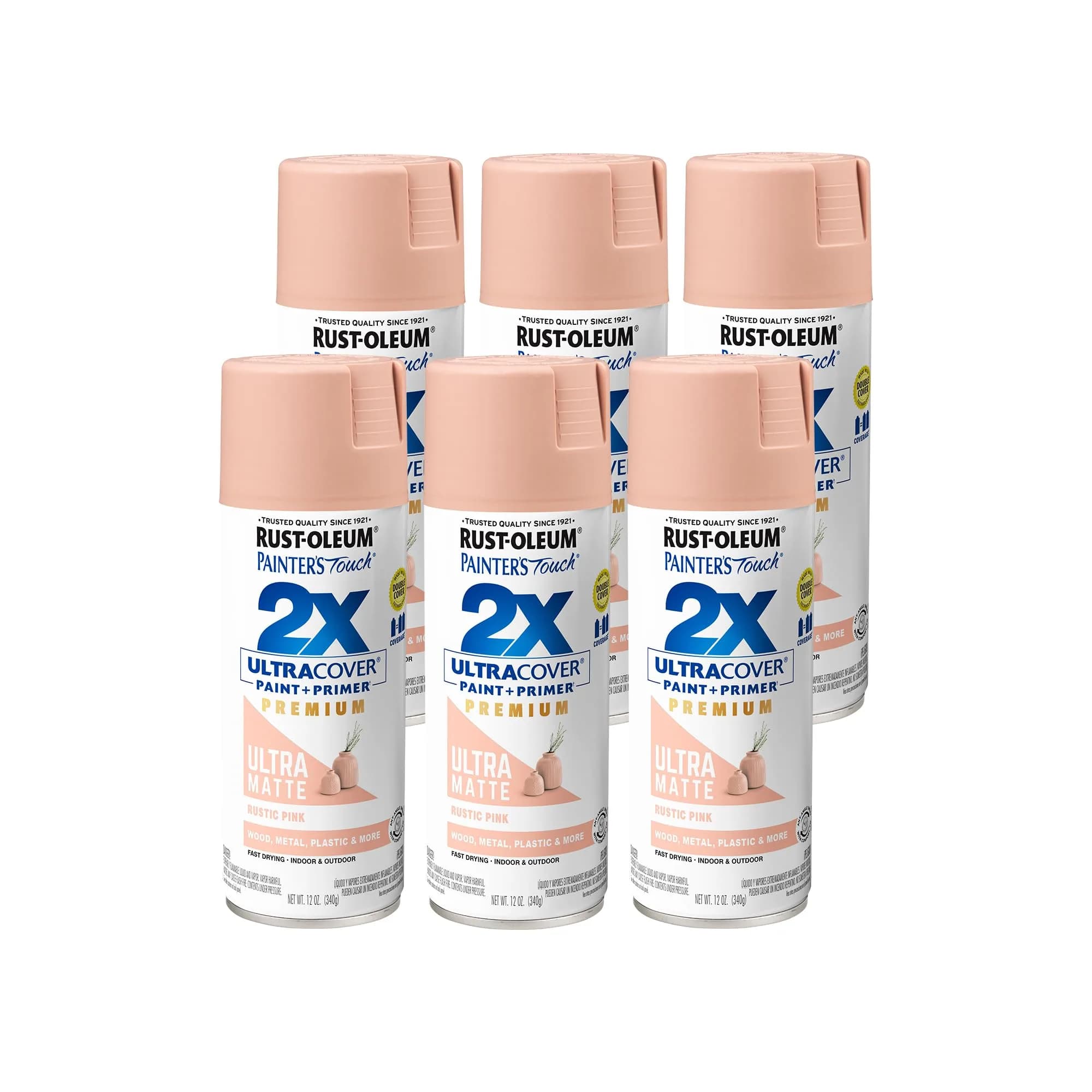 Rust-Oleum Painter's Touch 2X Ultra Cover Spray Paint, Ultra Matte Rustic Pink, 12 Oz (Pack of 6) - main product image