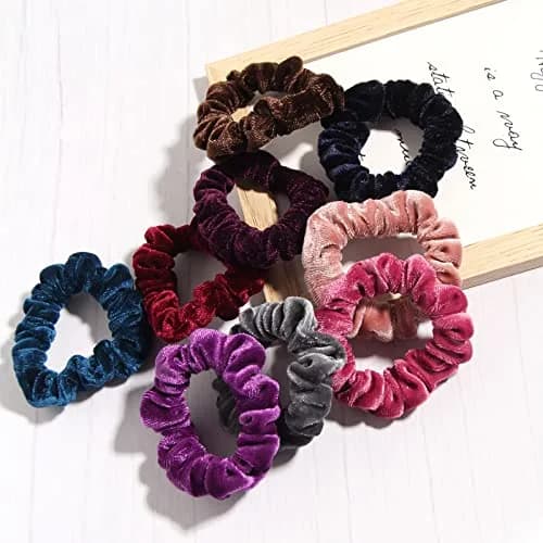 LFOUVRE Small Velvet Scrunchies (7cm/2.7in), 10-Pack Mini Thin Elastic Hair Ties | Gentle Hold for All Hair Types thumbnail 4
