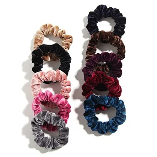 LFOUVRE Small Velvet Scrunchies (7cm/2.7in), 10-Pack Mini Thin Elastic Hair Ties | Gentle Hold for All Hair Types thumbnail 2