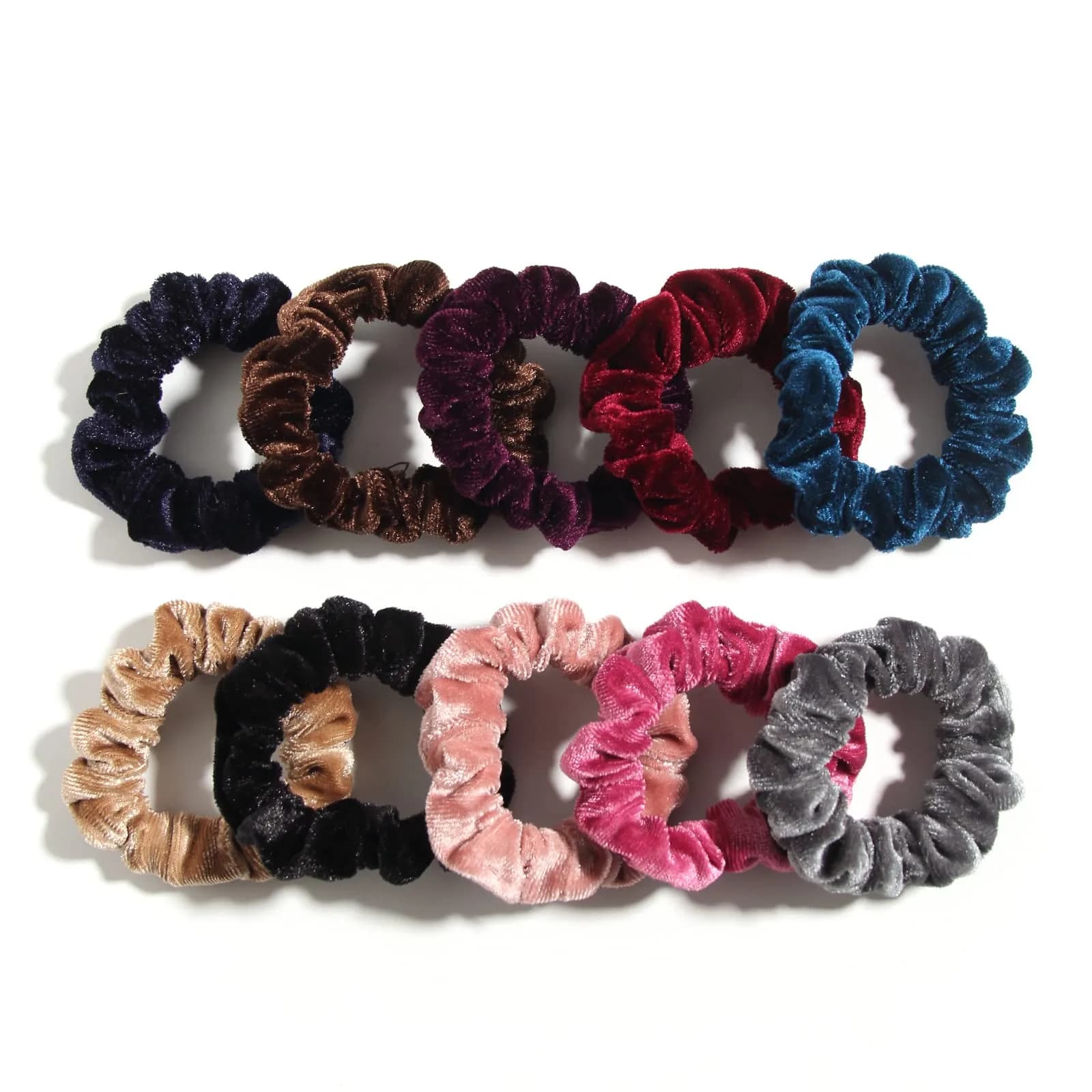 LFOUVRE Small Velvet Scrunchies (7cm/2.7in), 10-Pack Mini Thin Elastic Hair Ties | Gentle Hold for All Hair Types - main product image