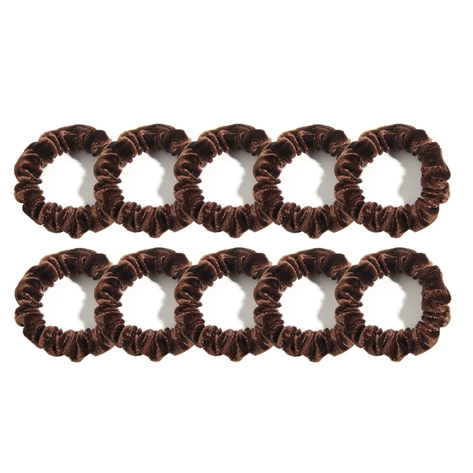LFOUVRE Small Velvet Scrunchies 10-Pack | Mini Thin Elastic Hair Ties for Thick and Thin Hair, Coffee - main product image