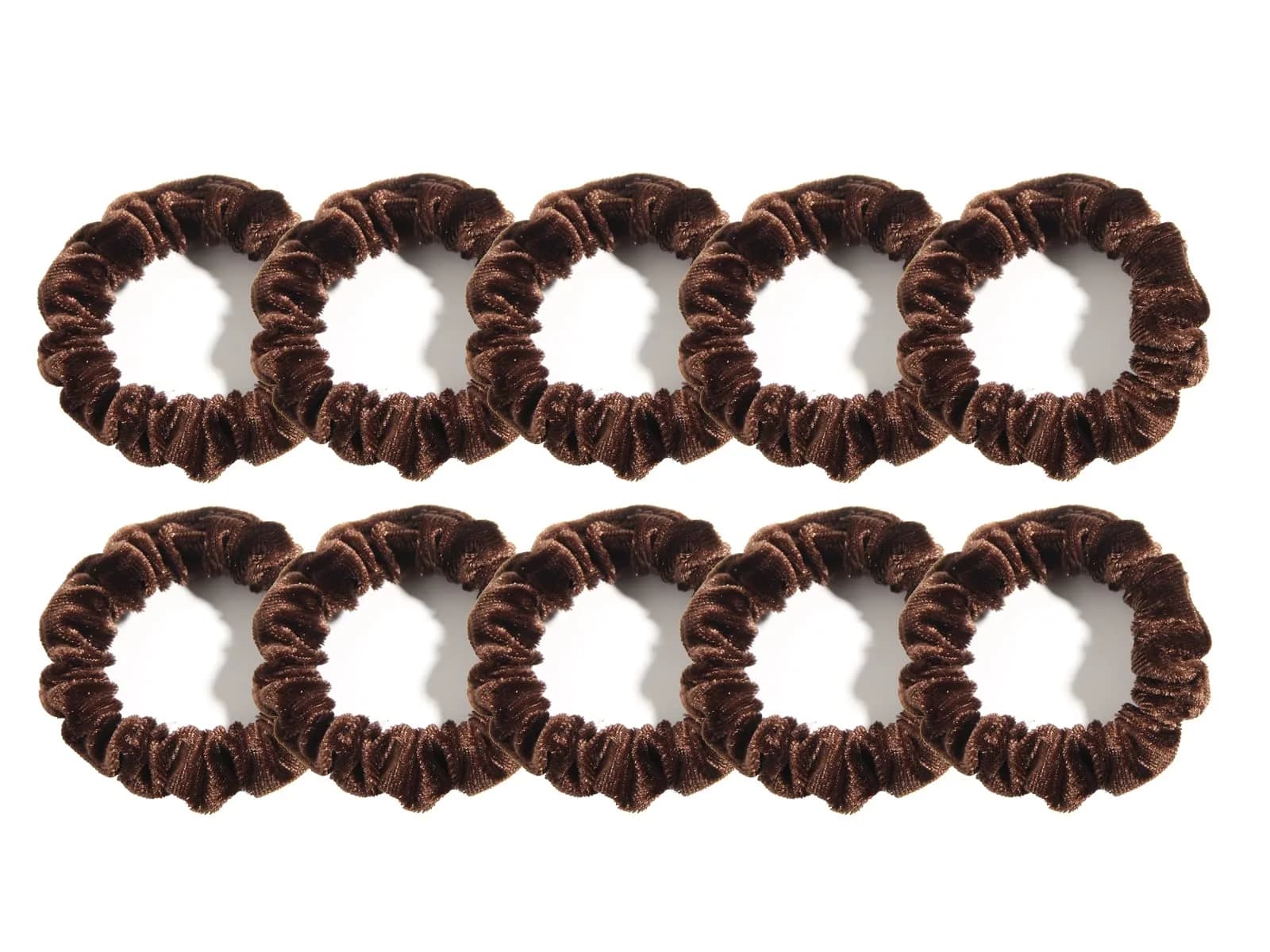LFOUVRE Small Velvet Scrunchies 10-Pack | Mini Thin Elastic Hair Ties for Thick and Thin Hair, Coffee