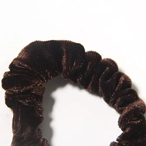LFOUVRE Small Velvet Scrunchies 10-Pack | Mini Thin Elastic Hair Ties for Thick and Thin Hair, Coffee thumbnail 7
