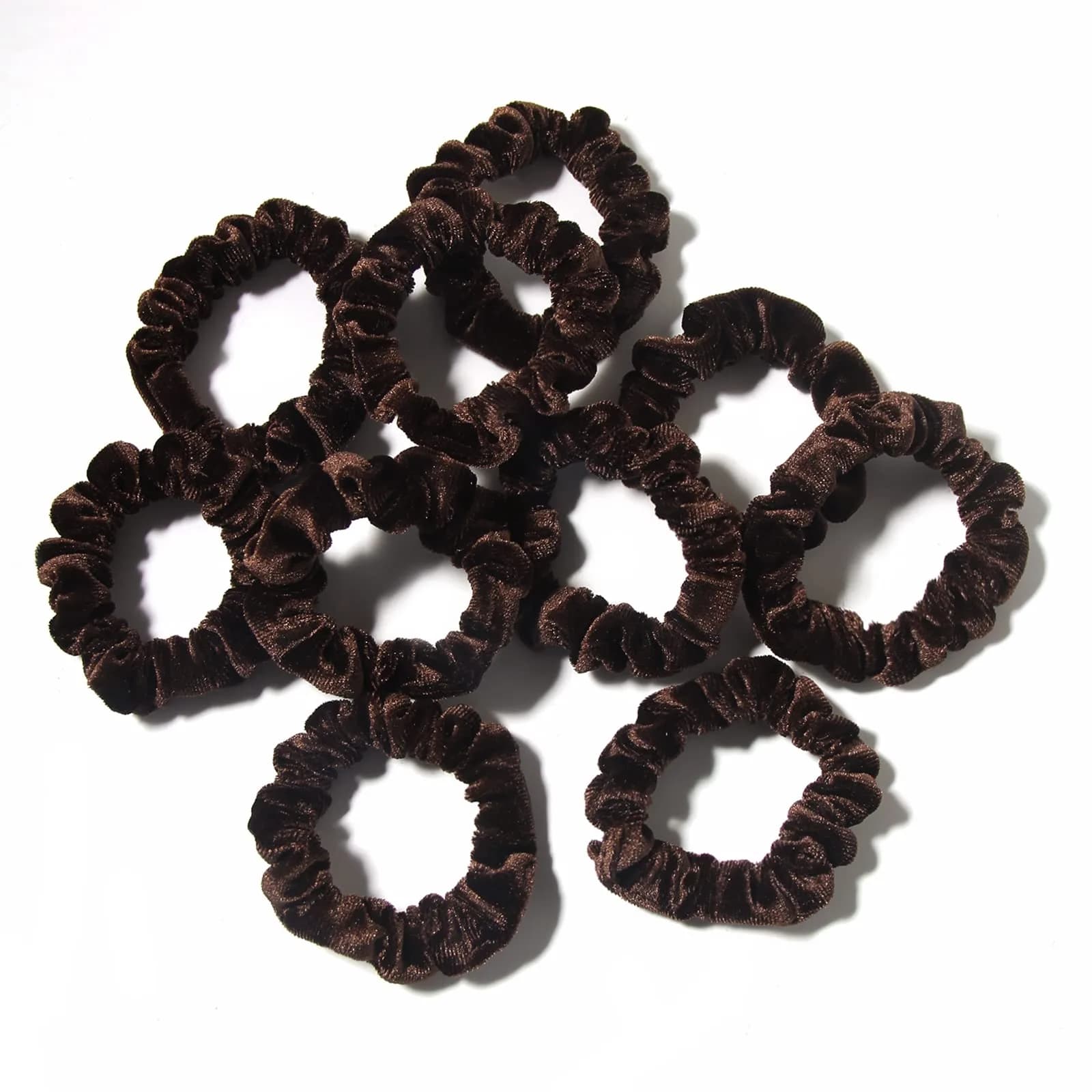 LFOUVRE Small Velvet Scrunchies 10-Pack | Mini Thin Elastic Hair Ties for Thick and Thin Hair, Coffee - view 2