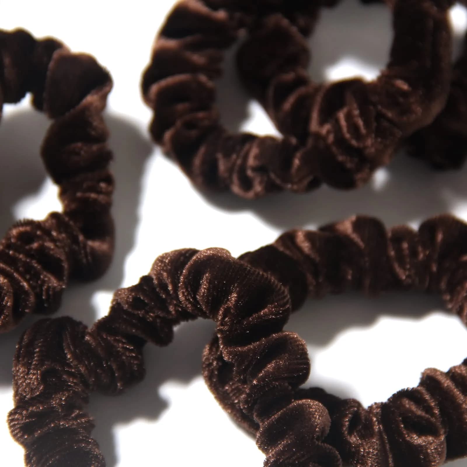 LFOUVRE Small Velvet Scrunchies 10-Pack | Mini Thin Elastic Hair Ties for Thick and Thin Hair, Coffee - view 3