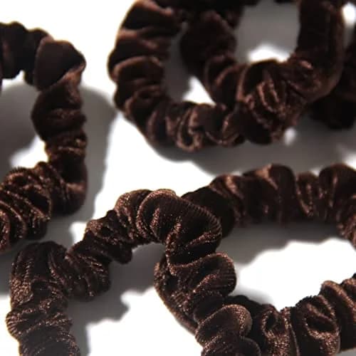LFOUVRE Small Velvet Scrunchies 10-Pack | Mini Thin Elastic Hair Ties for Thick and Thin Hair, Coffee thumbnail 3