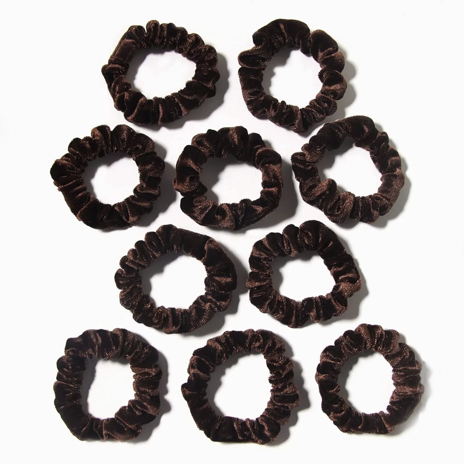 LFOUVRE Small Velvet Scrunchies 10-Pack | Mini Thin Elastic Hair Ties for Thick and Thin Hair, Coffee - view 4
