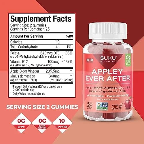 SUKU Apple Cider Vinegar Gummies with Mother, 1020mg, Sugar Free | Supports Gut & Immune Health thumbnail 4