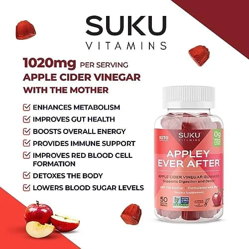 SUKU Apple Cider Vinegar Gummies with Mother, 1020mg, Sugar Free | Supports Gut & Immune Health thumbnail 7