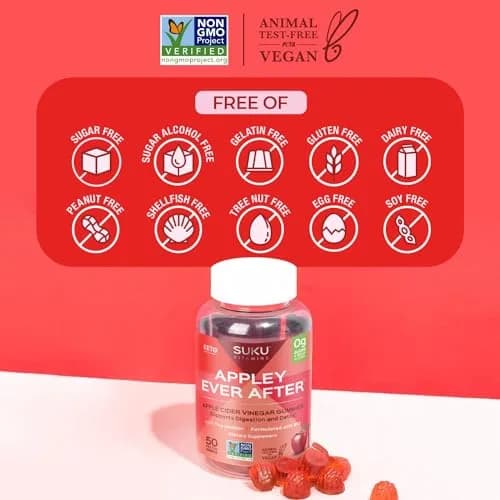 SUKU Apple Cider Vinegar Gummies with Mother, 1020mg, Sugar Free | Supports Gut & Immune Health thumbnail 9