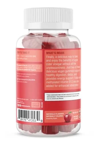 SUKU Apple Cider Vinegar Gummies with Mother, 1020mg, Sugar Free | Supports Gut & Immune Health thumbnail 3