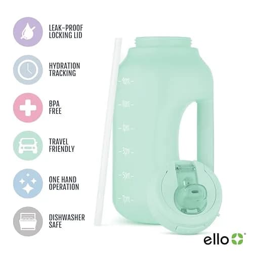 Ello Hydra 64oz BPA-Free Plastic Water Jug with Time Markers, Yucca | Large Capacity Hydration Bottle with Leakproof Flip Lid thumbnail 2