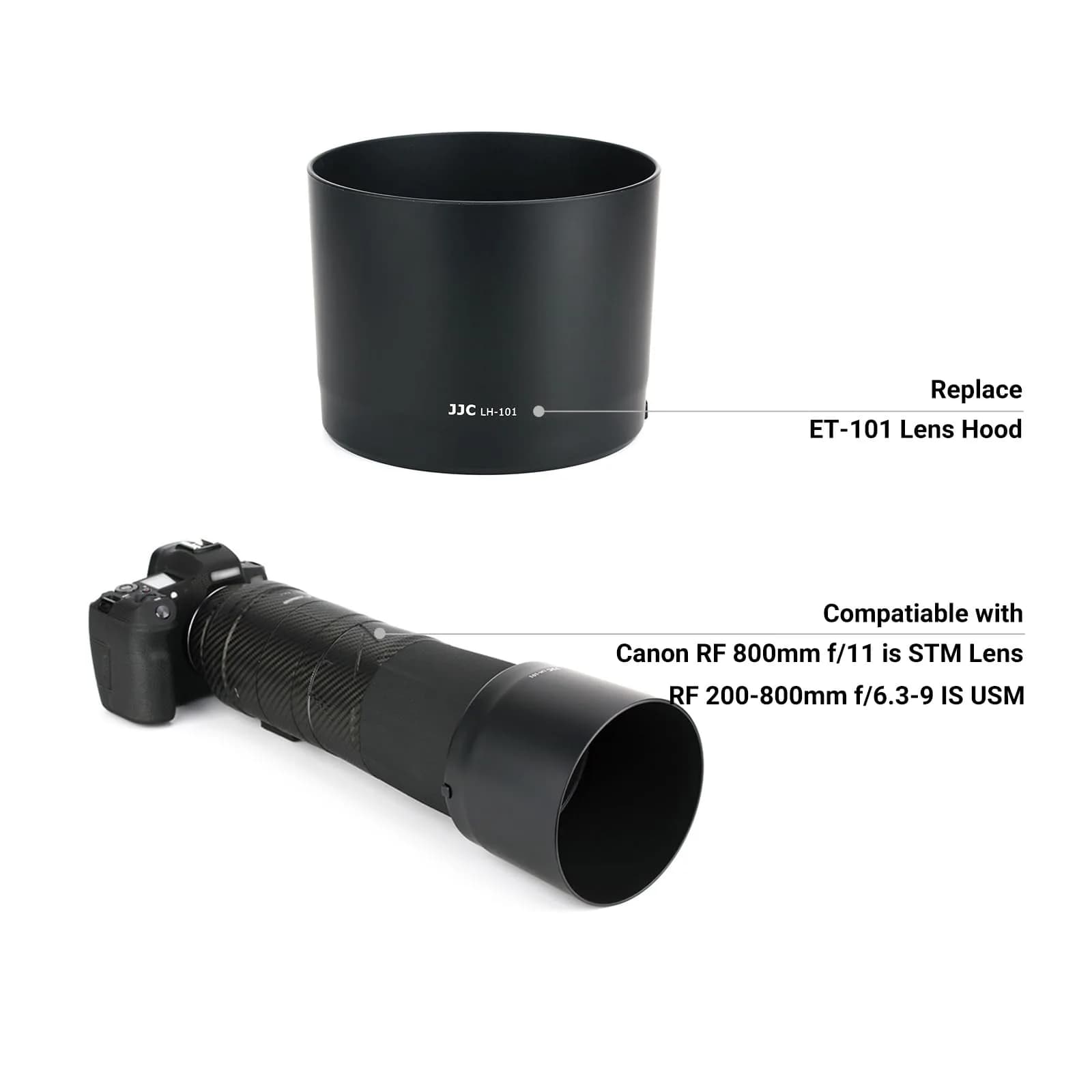 JJC Lens Hood for Canon RF 800mm f/11 IS STM & RF 200-800mm f/6.3-9 IS USM Lenses | Reversible ET-101 Replacement - view 2