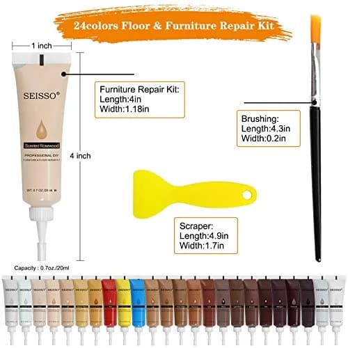 SEISSO Wood Furniture Repair Kit -Set of 50, 24 Colors Wood Touch up Fillers, Wood Repair Paint with Scraper and Brushes, Repair Scratches, Cracks, Stains, Hole thumbnail 3