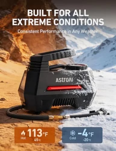 AstroAI AIRUN H Tire Inflator Portable Air Compressor 12V DC 35L/min | Fast Inflation for Car, Motorcycle, Bike Tires thumbnail 6